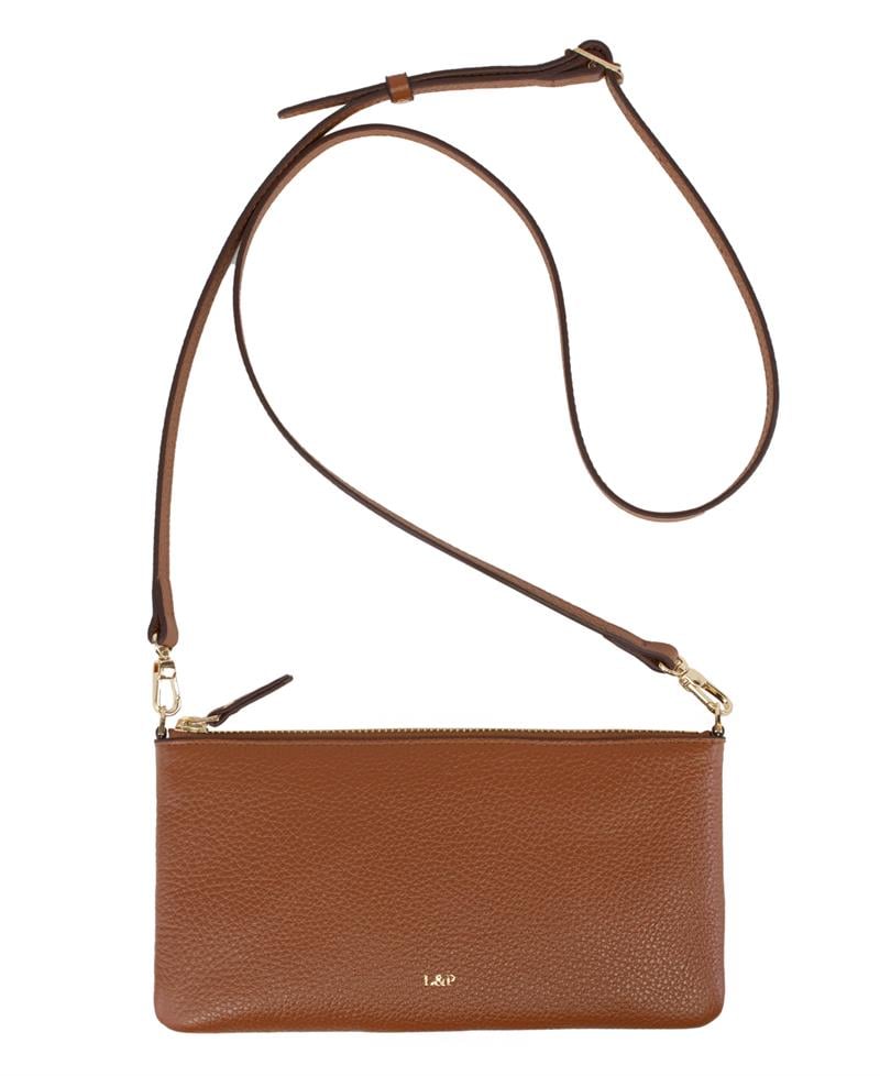 Askılı Deri Dikdörtgen Çanta Taba