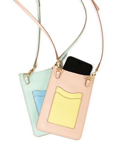 Askılı Deri Telefon Çantası Açık Somon Pembe