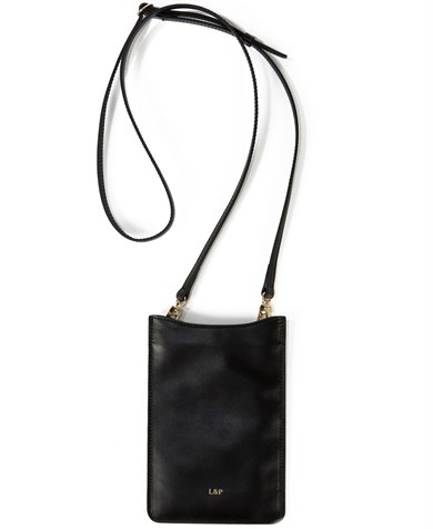 Askılı Deri Telefon Çantası Siyah