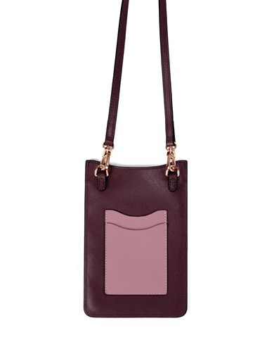 Askılı Deri Telefon Çantası Vişne