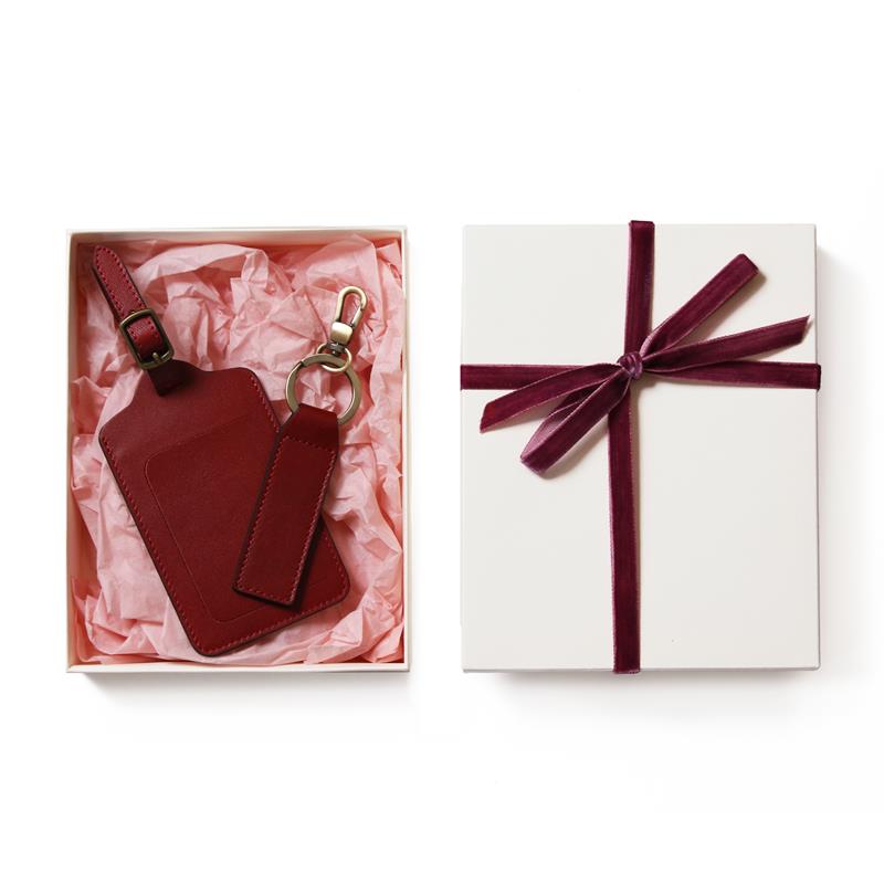 Bordo Deri Valiz Etiketi ve Anahtarlık Hediye Kutusu