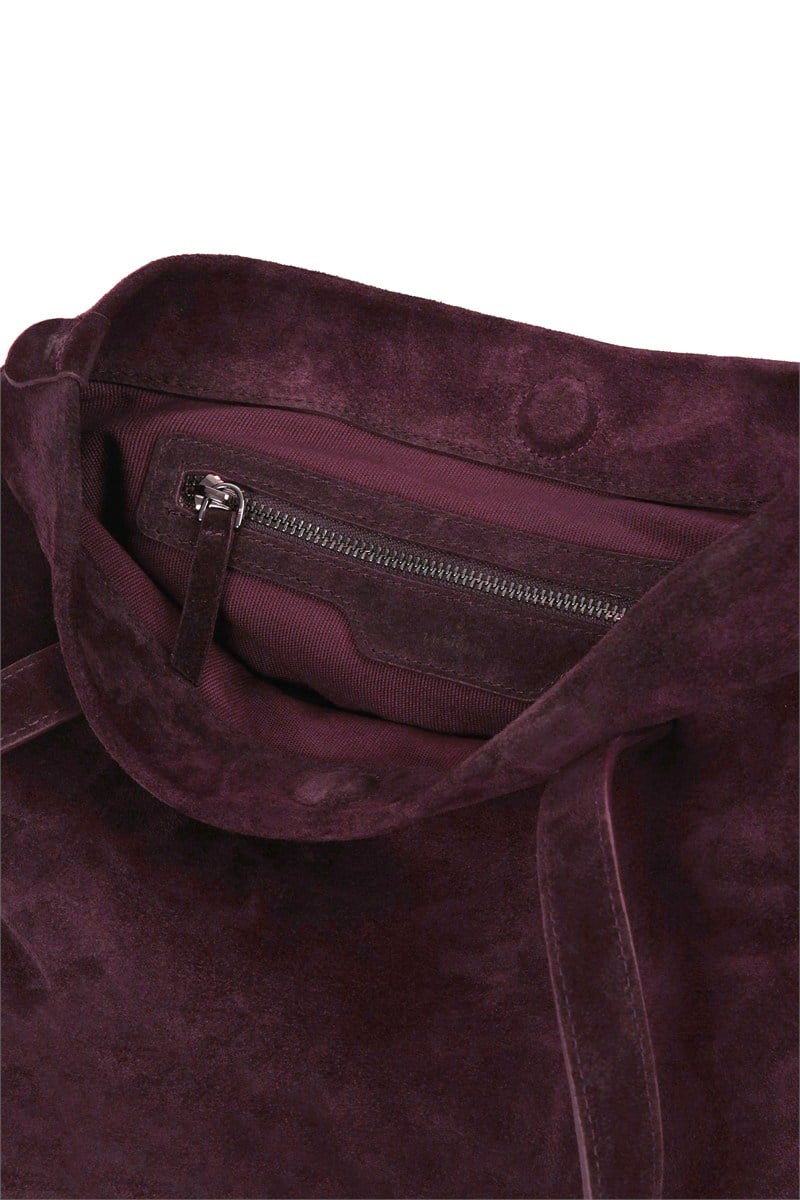 Bordo Süet Deri Tote Çanta Classic
