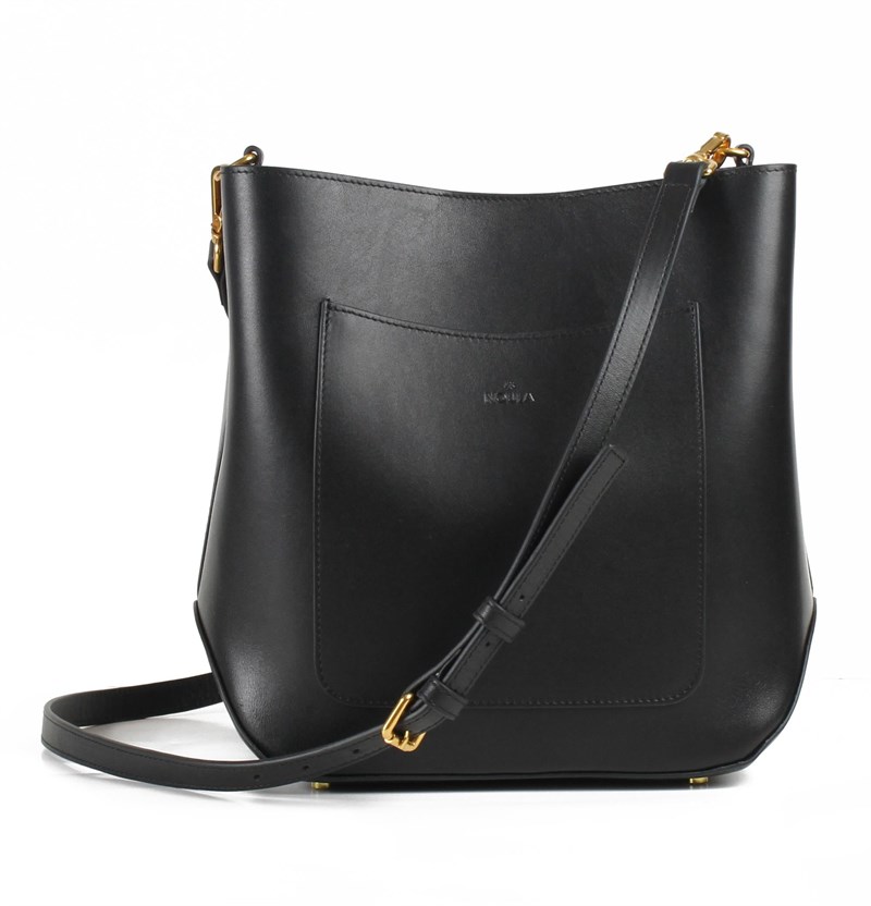 Çift Askılı Deri Bucket Çanta Siyah