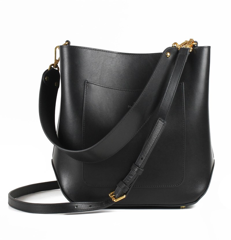 Çift Askılı Deri Bucket Çanta Siyah