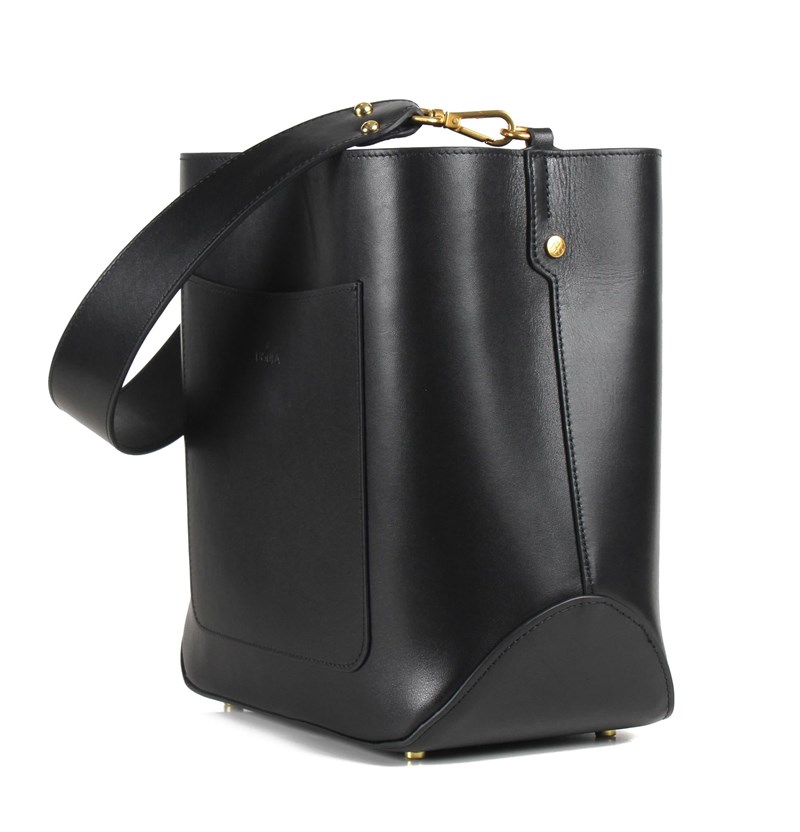 Çift Askılı Deri Bucket Çanta Siyah