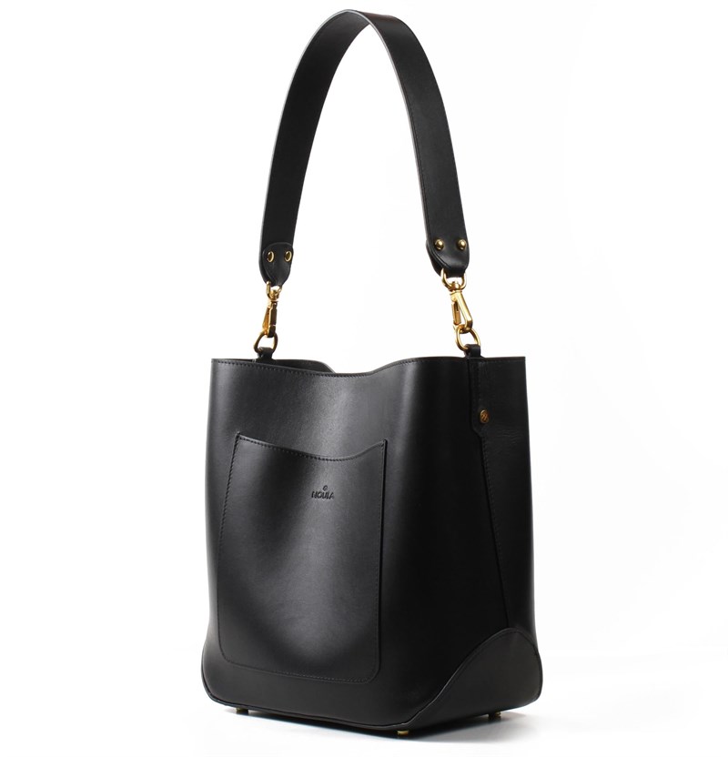 Çift Askılı Deri Bucket Çanta Siyah