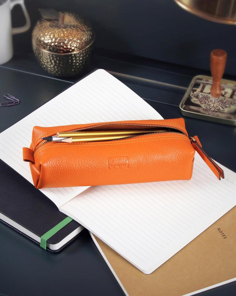 Deri Büyük Kalem Kutusu Turuncu