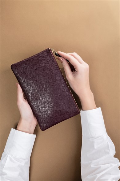 Deri Dikdörtgen Çanta Bordo