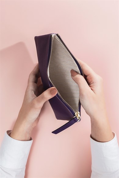 Deri Dikdörtgen Çanta Mor