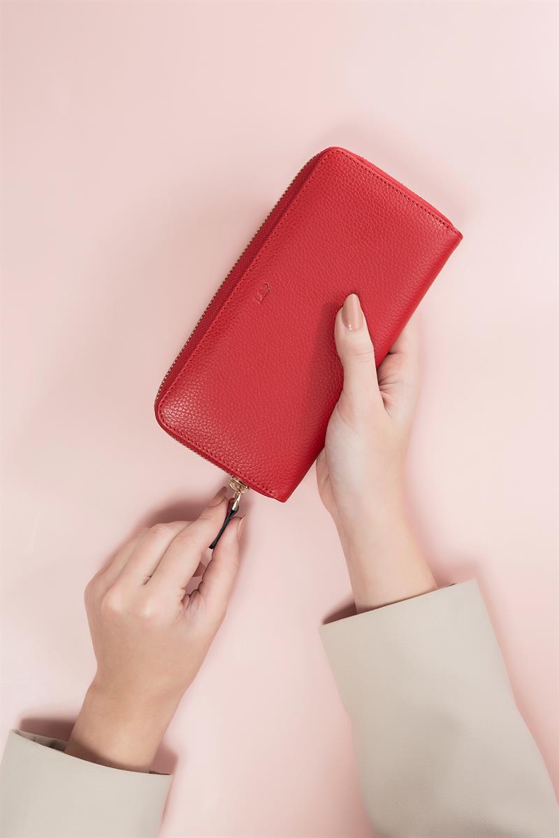 Deri Dikdörtgen Cüzdan Kırmızı