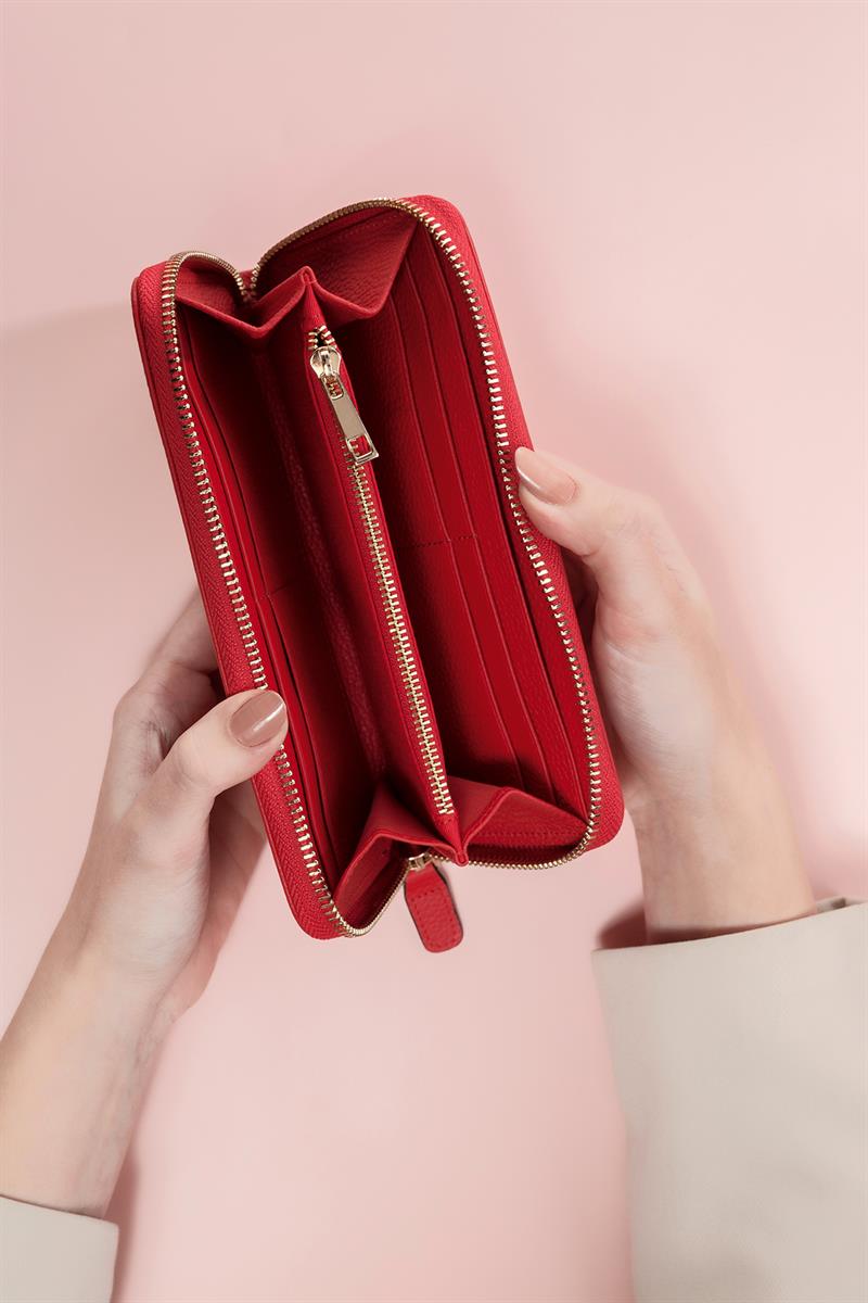 Deri Dikdörtgen Cüzdan Kırmızı