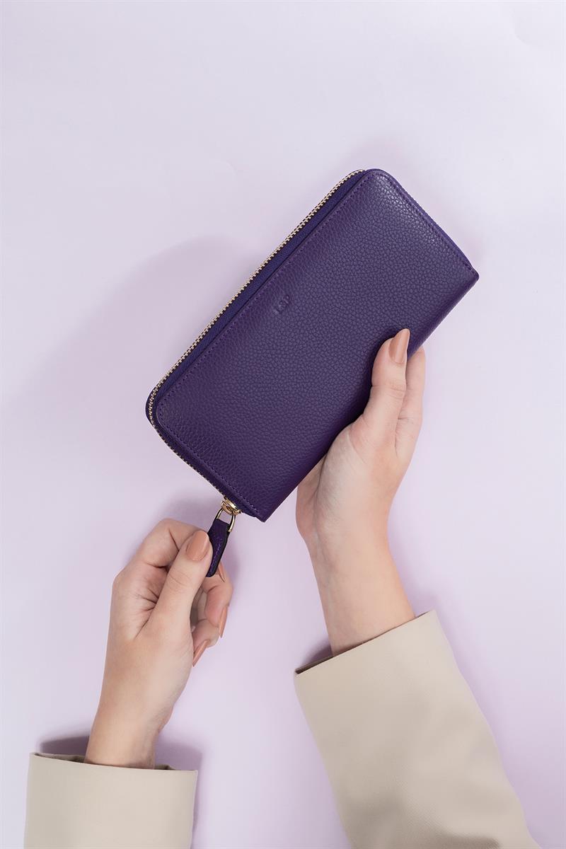 Deri Dikdörtgen Cüzdan Mor