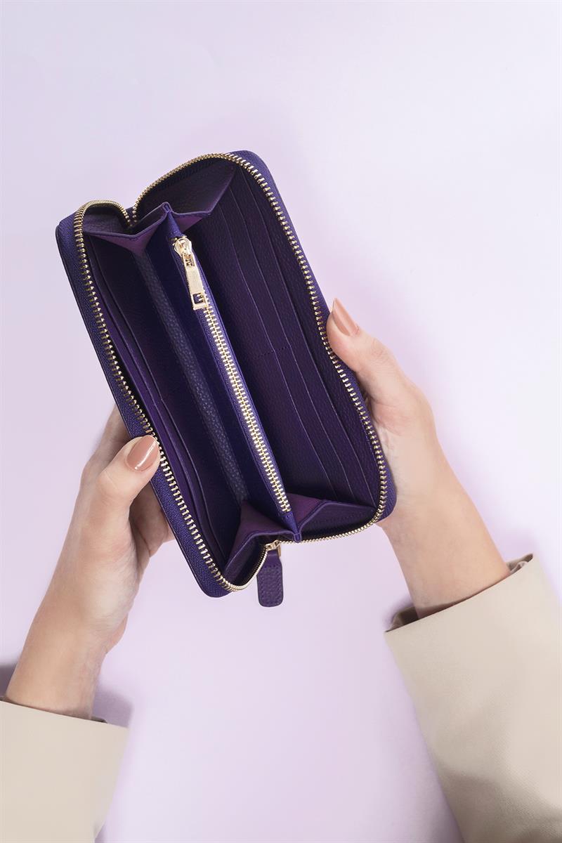 Deri Dikdörtgen Cüzdan Mor