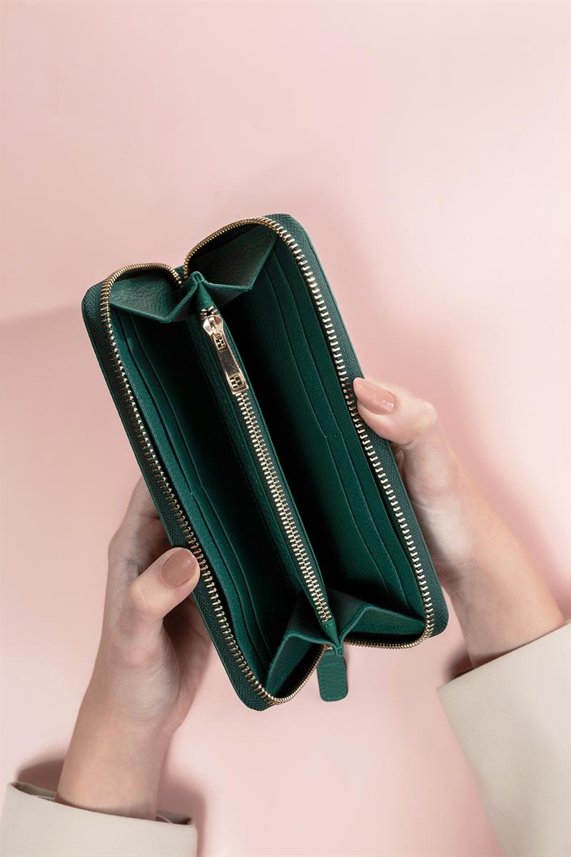 Deri Dikdörtgen Cüzdan Zümrüt Yeşil