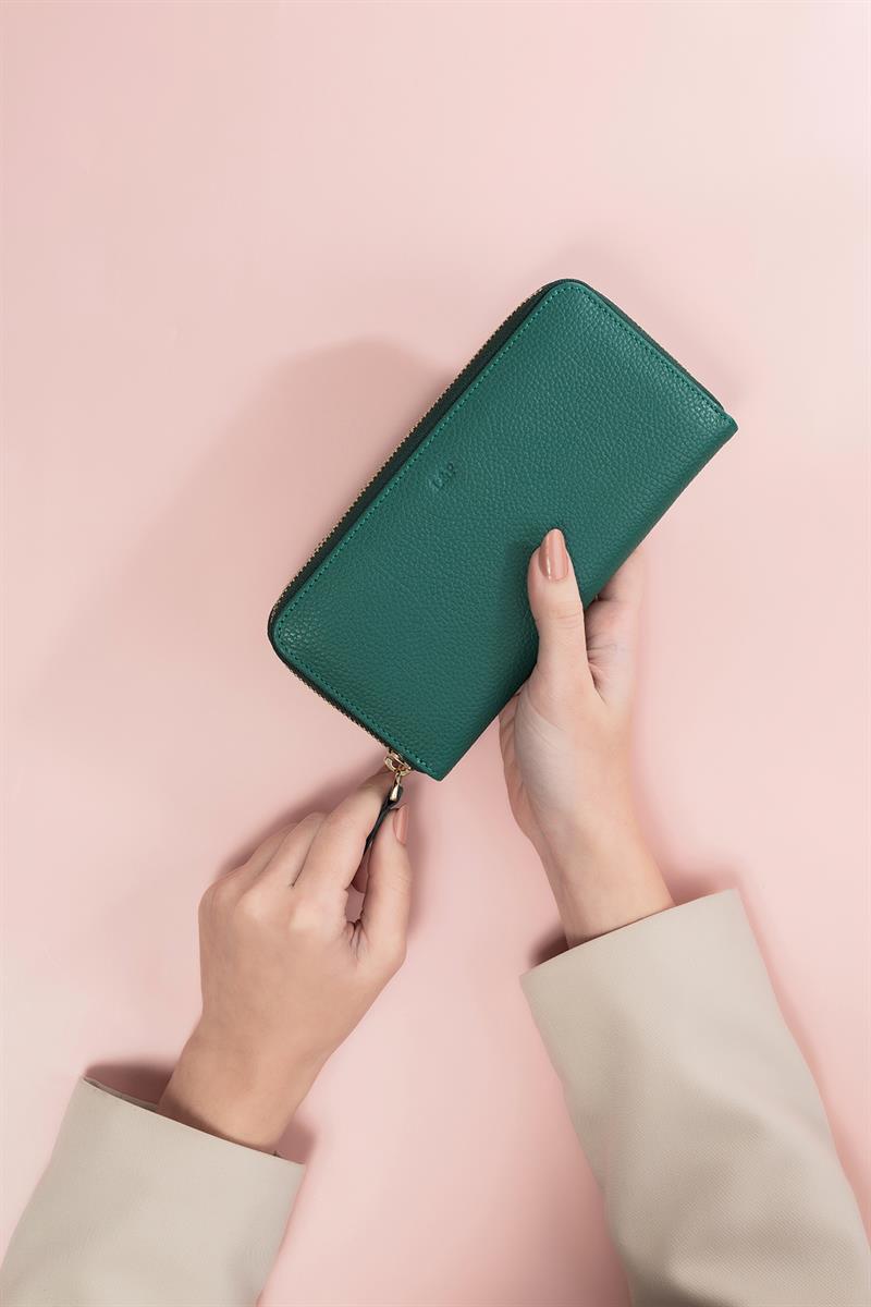 Deri Dikdörtgen Cüzdan Zümrüt Yeşil