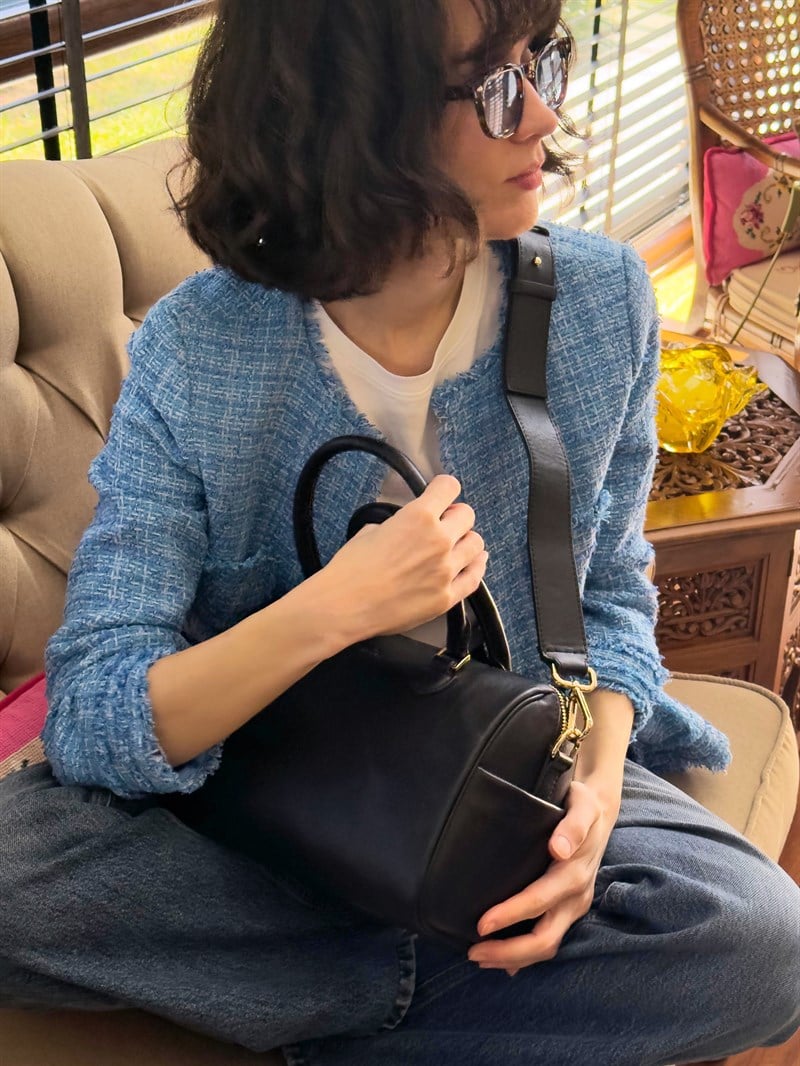 Deri Duffle Çapraz Çanta Siyah