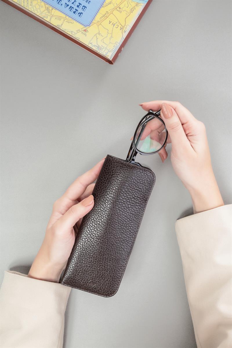 Deri Gözlük Kılıfı Kahve