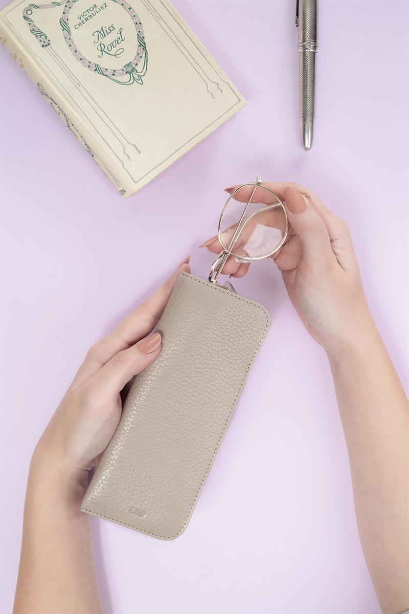 Deri Gözlük Kılıfı Kum Beji