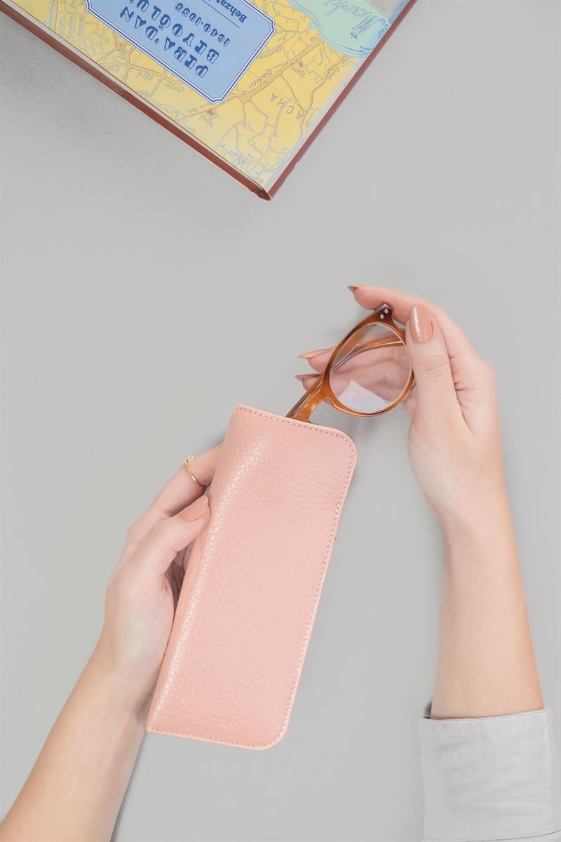 Deri Gözlük Kılıfı Somon Pembe