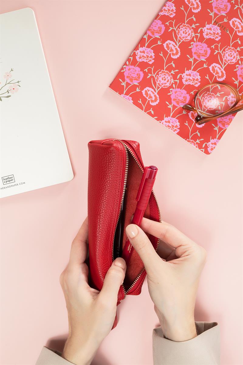 Deri Kalem Kutusu Kırmızı