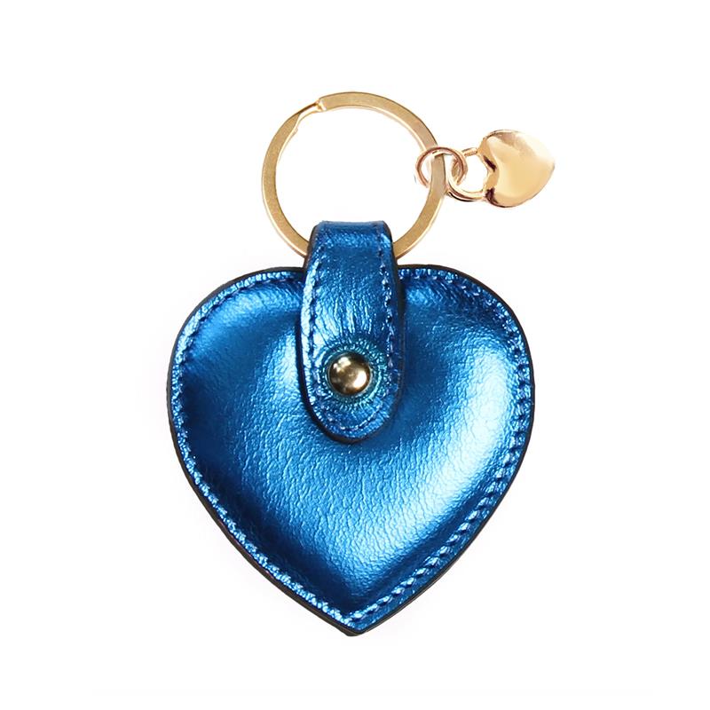 Deri Kalp Anahtarlık Parlak Mavi