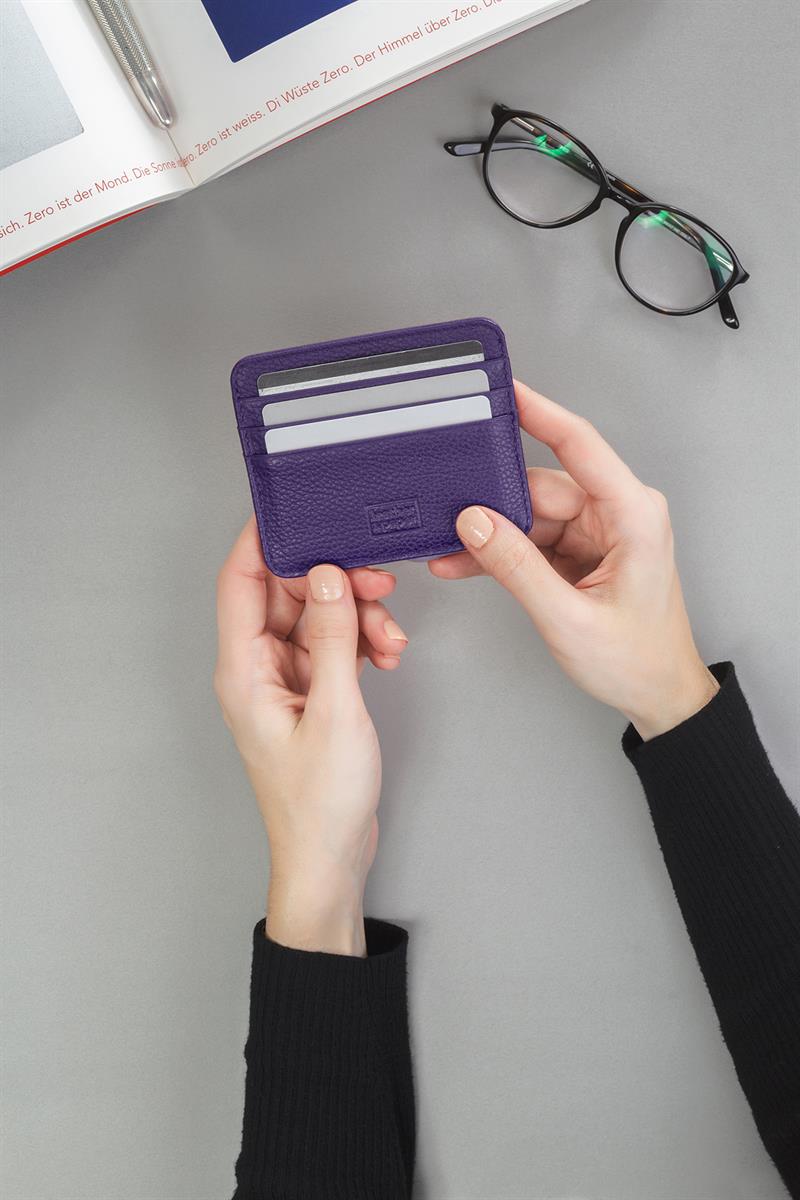 Deri Kredi Kartlık Mor