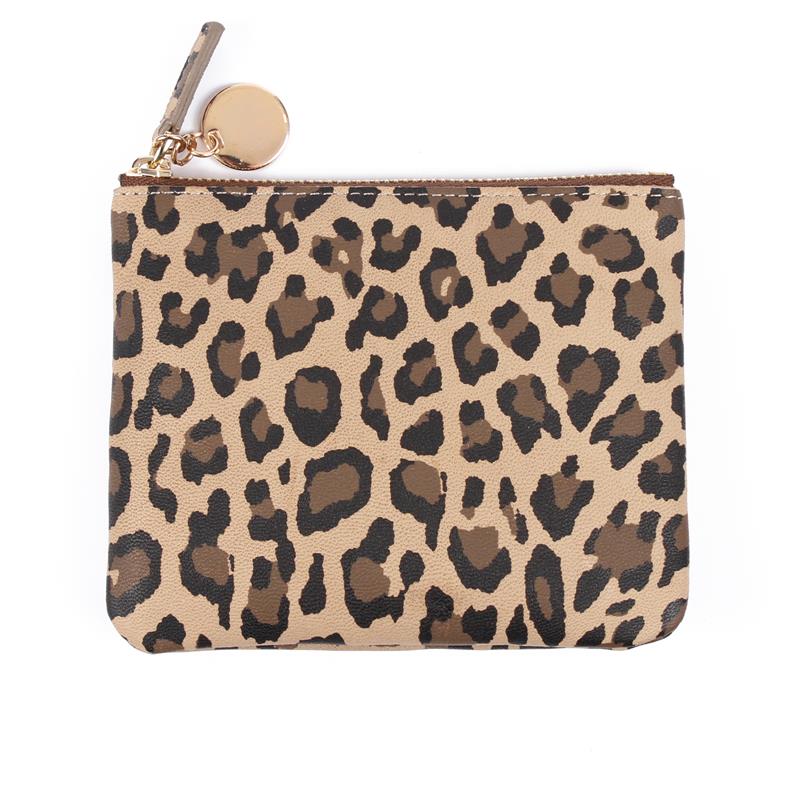 Deri Mini Çanta Leopar Desen Baskılı ve Metal Aksesuarlı