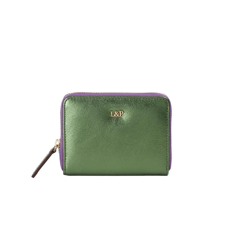 Deri Mini Cüzdan Parlak Yeşil Metal Logolu