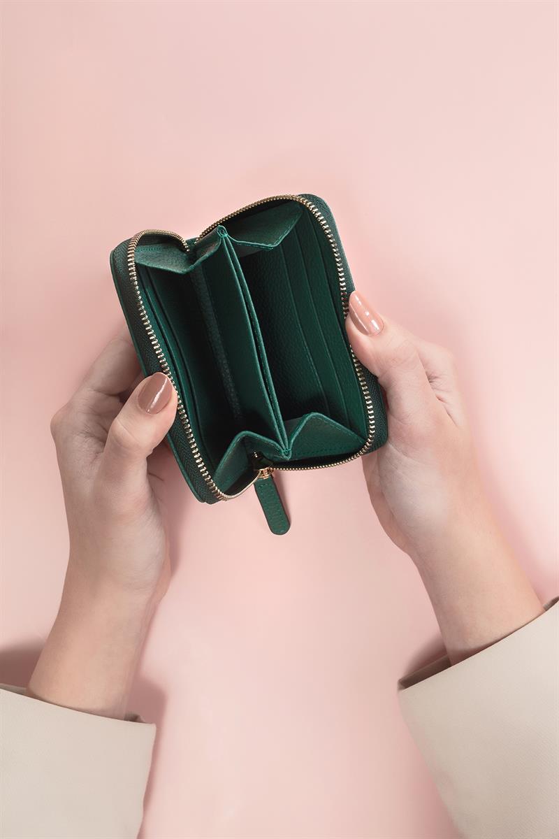 Deri Mini Cüzdan Zümrüt Yeşil