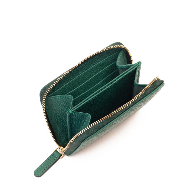 Deri Mini Cüzdan Zümrüt Yeşil Metal Logolu 