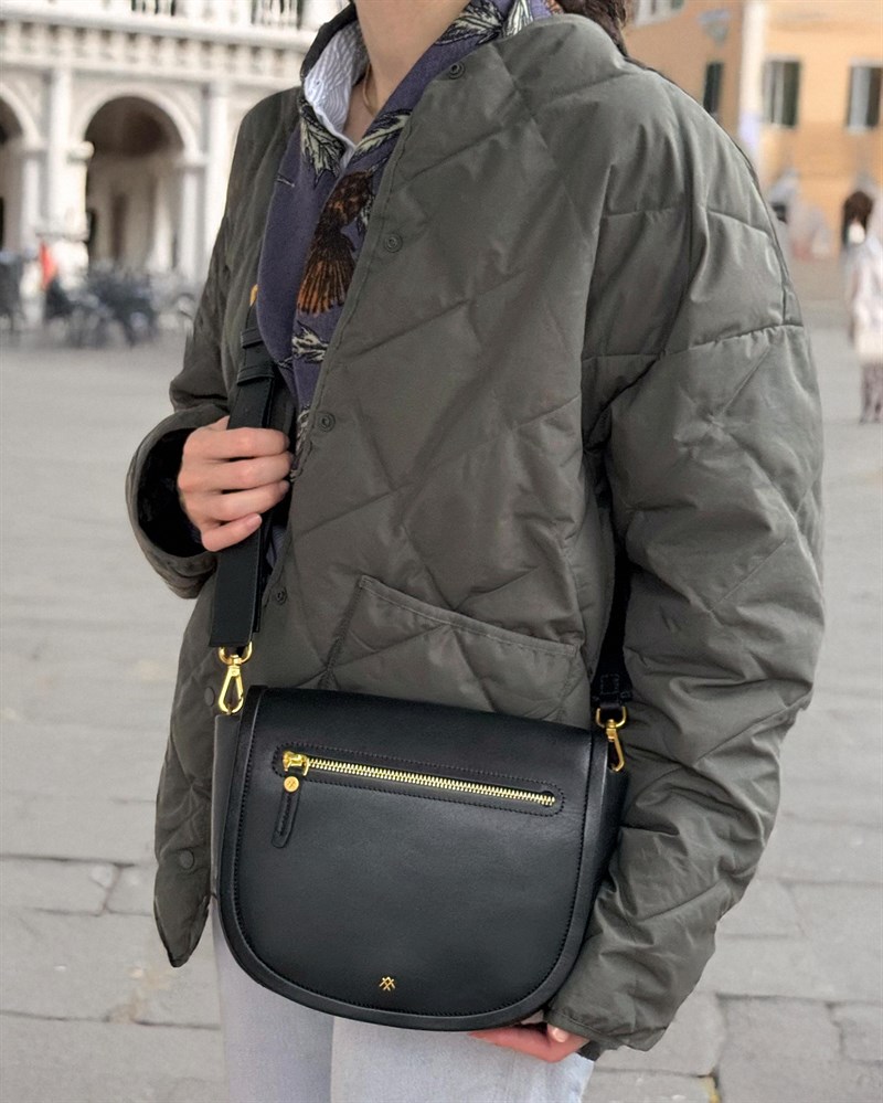 Deri Saddle Çapraz Çanta Siyah