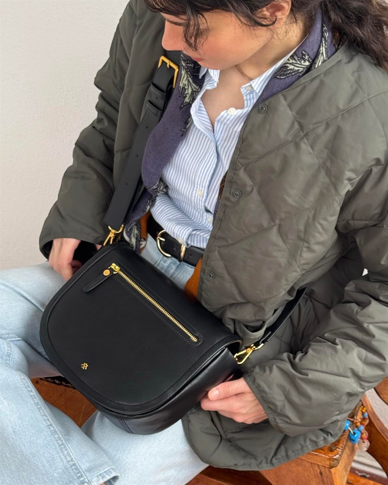 Deri Saddle Çapraz Çanta Siyah