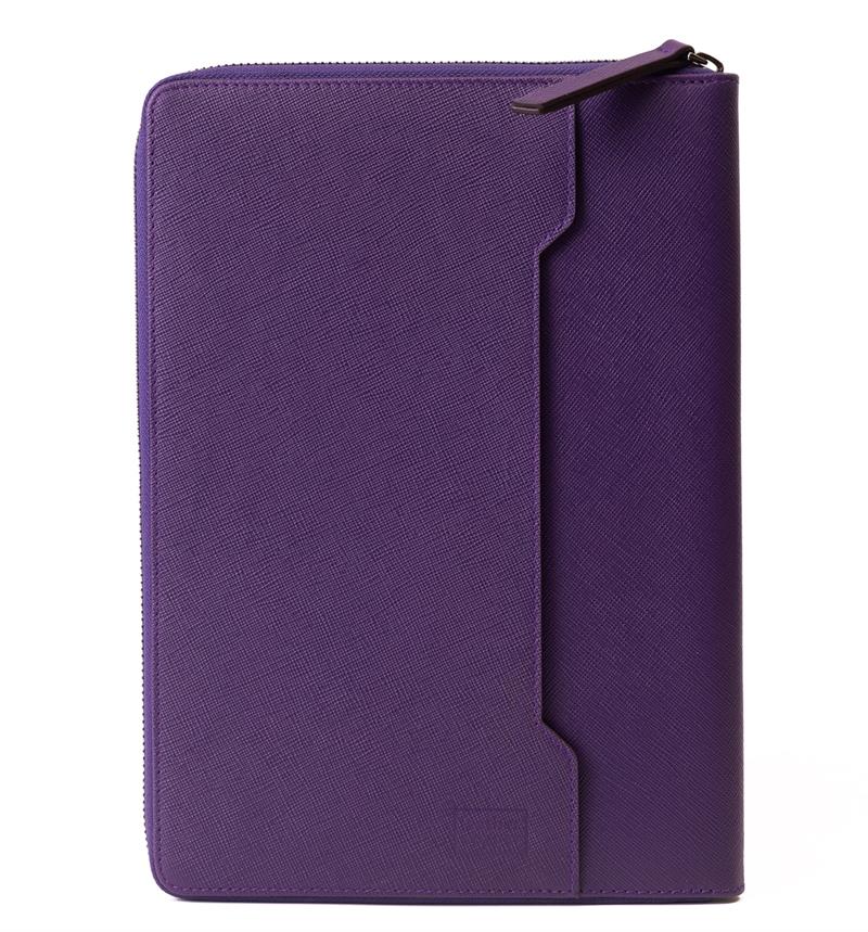 Dokulu Deri Fermuarlı Büyük Organizer El Çantası Mor