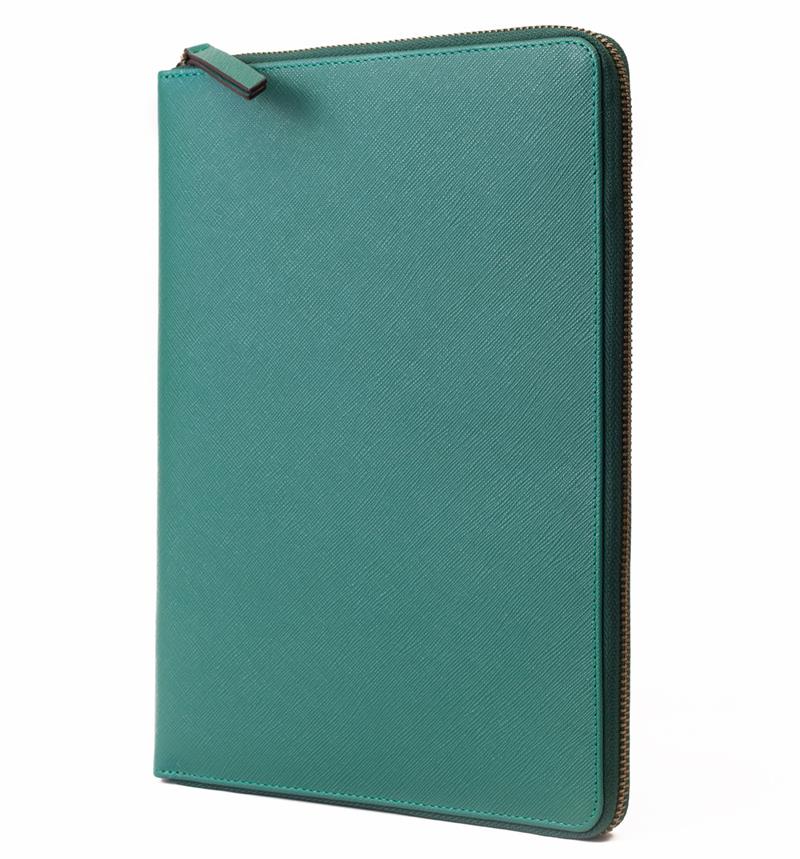 Dokulu Deri Fermuarlı Büyük Organizer El Çantası Zümrüt Yeşil