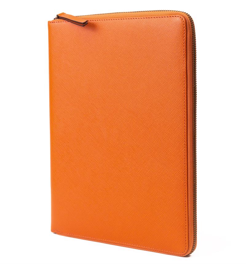 Dokulu Deri Fermuarlı Büyük Organizer El Çantası Turuncu