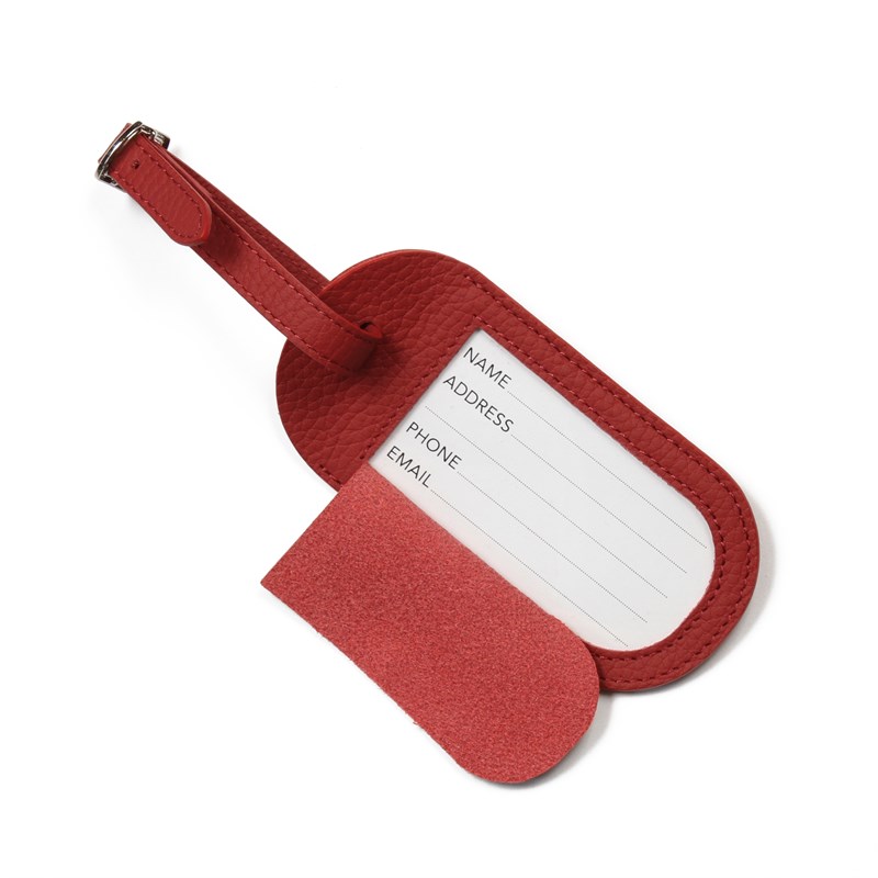 Dokulu Deri Oval Valiz Etiketi Pastel Kırmızı