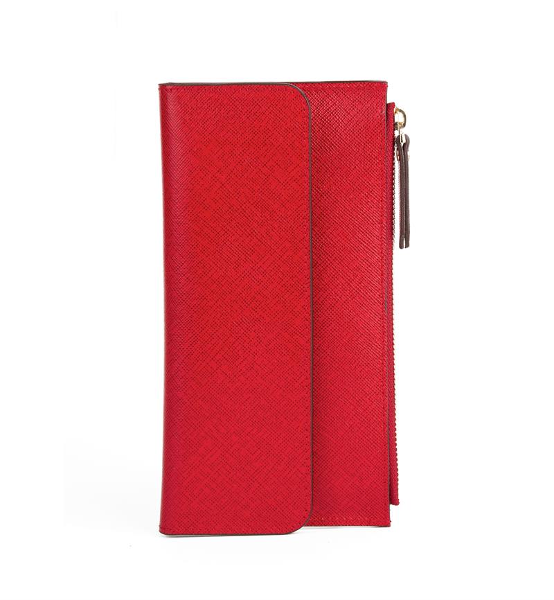 Dokulu Deri Slim Cüzdan Kırmızı
