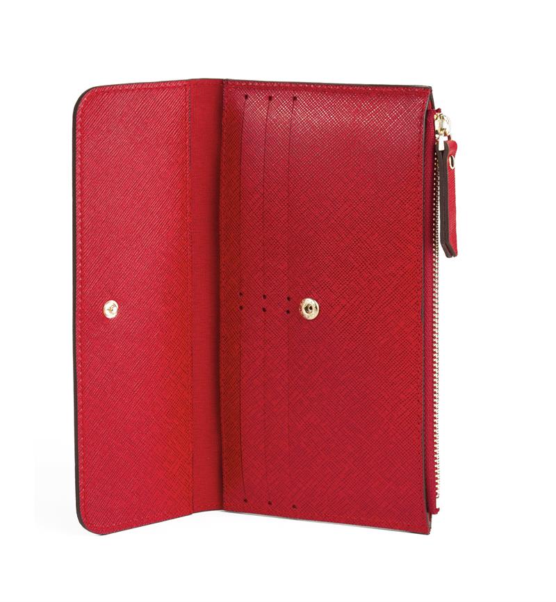 Dokulu Deri Slim Cüzdan Kırmızı