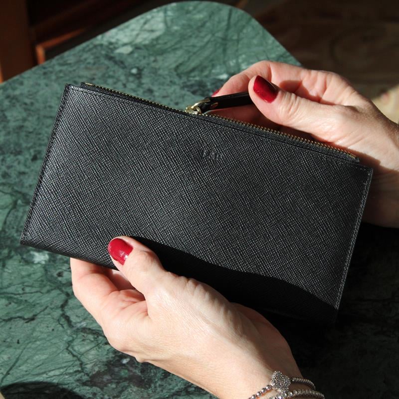 Dokulu Deri Slim Cüzdan Siyah