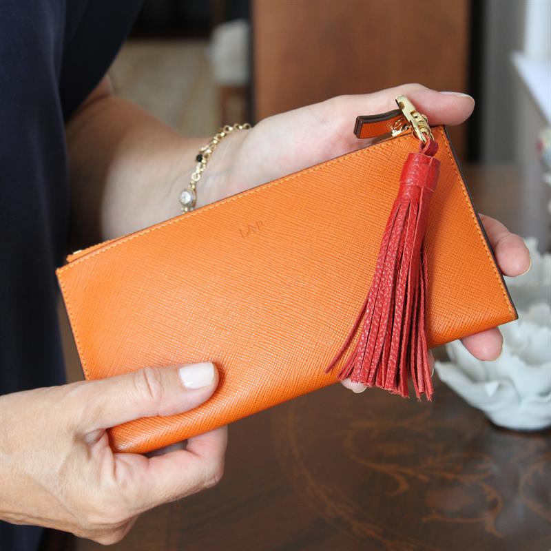 Dokulu Deri Slim Cüzdan Turuncu