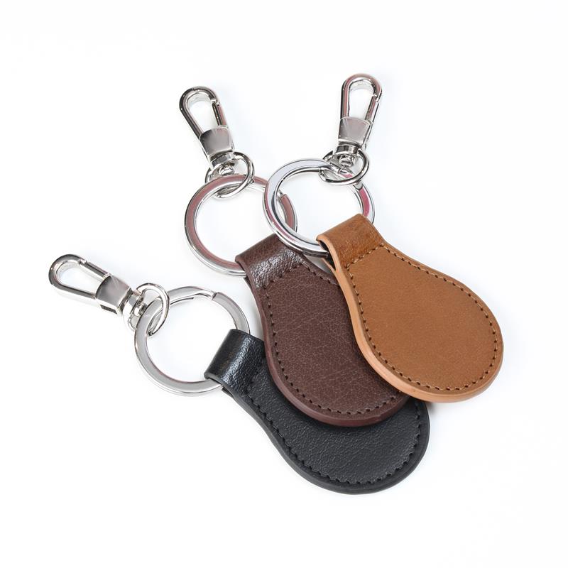 Düz Deri Anahtarlık Loop Taba Gümüş Renk Aksesuarlı 