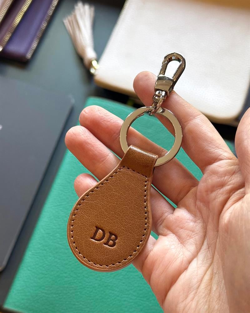 Düz Deri Anahtarlık Loop Taba Gümüş Renk Aksesuarlı 