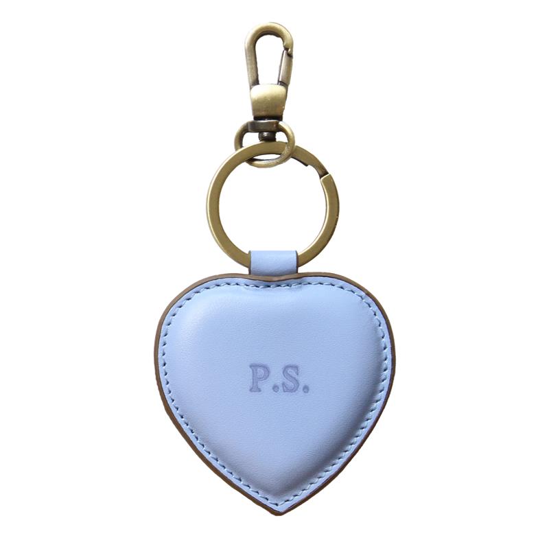 Düz Deri Kalp Anahtarlık Açık Mavi