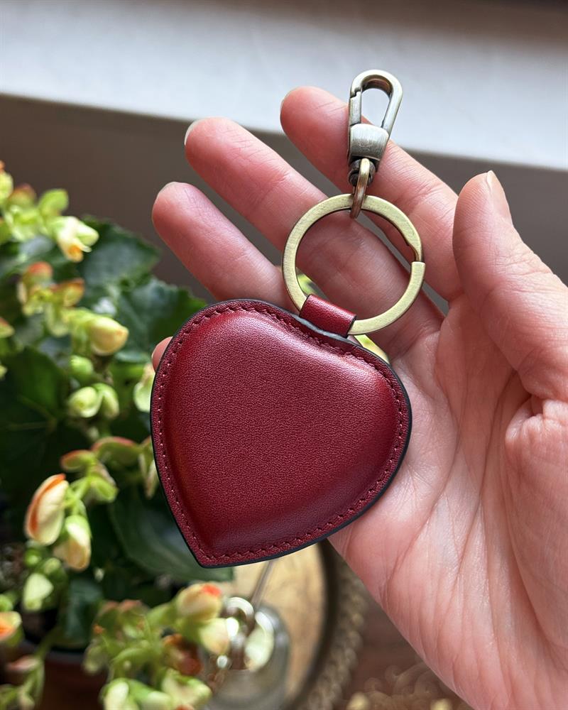 Düz Deri Kalp Anahtarlık Bordo