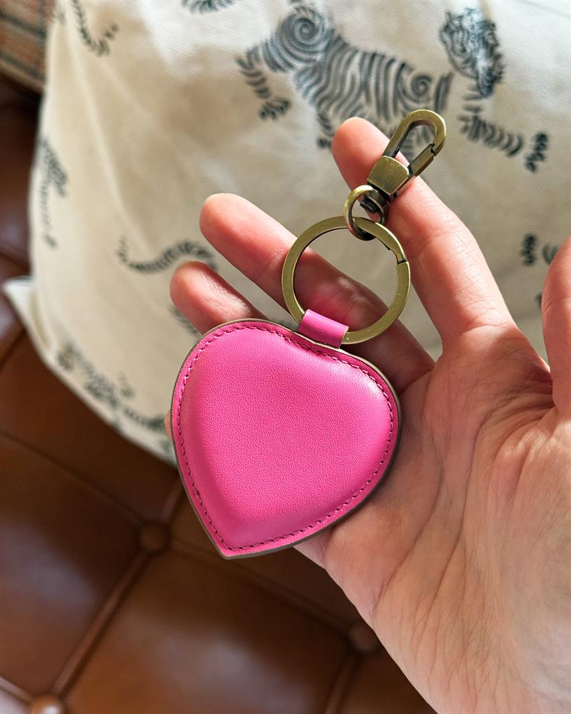 Düz Deri Kalp Anahtarlık Koyu Pembe