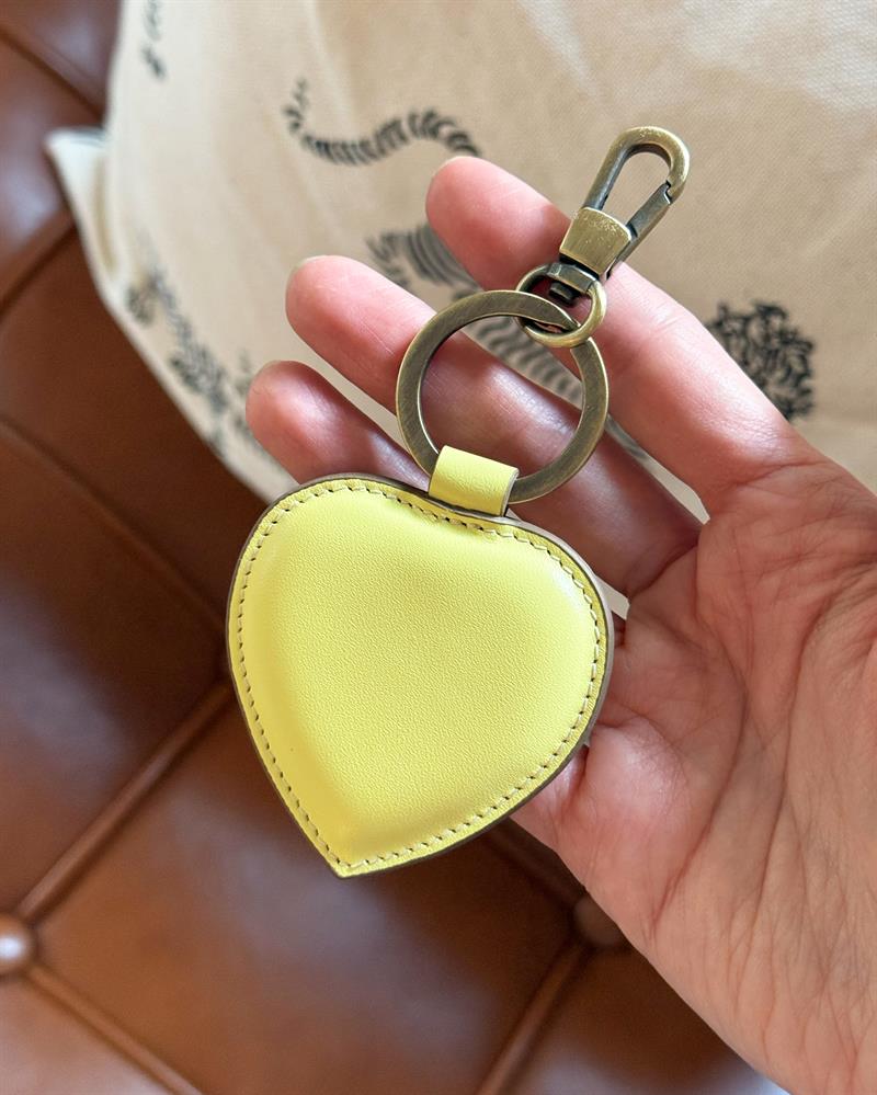 Düz Deri Kalp Anahtarlık Sarı