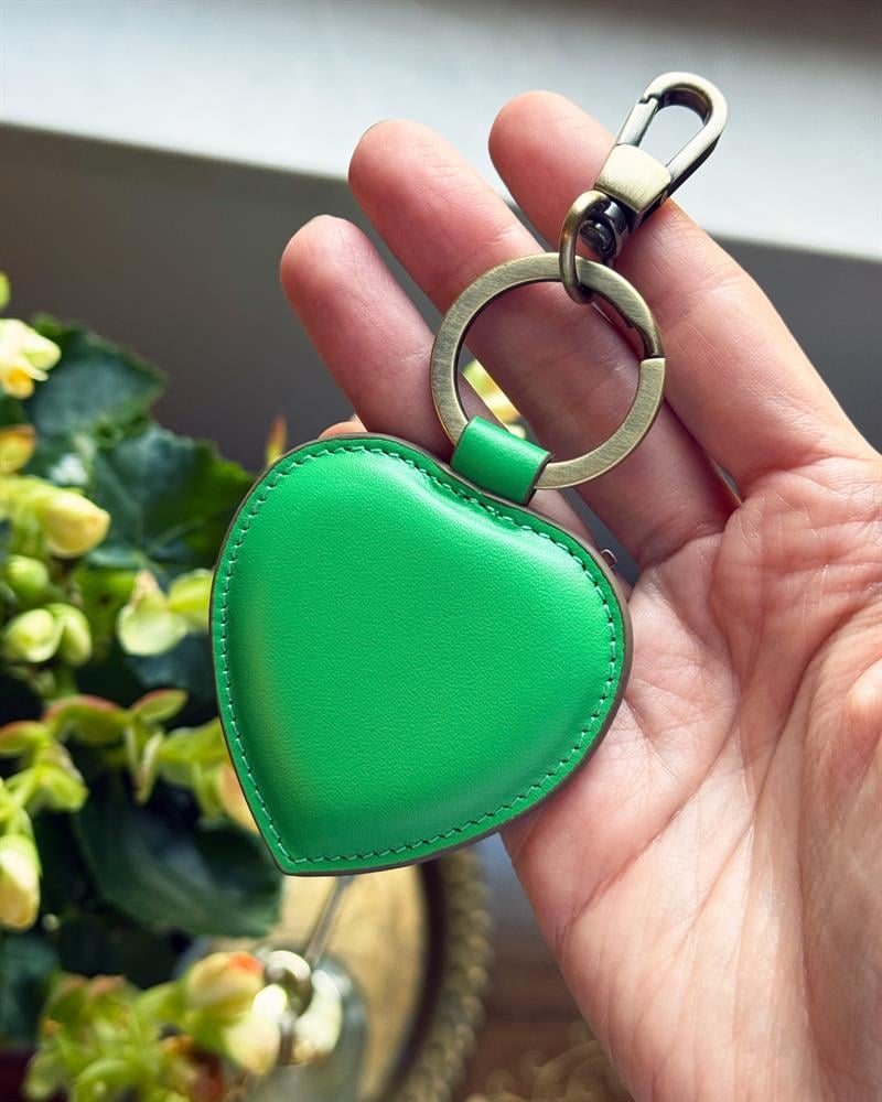 Düz Deri Kalp Anahtarlık Yeşil
