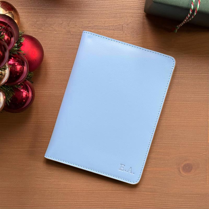 Düz Deri Pasaport Kılıfı Açık Mavi