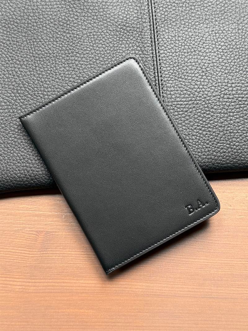 Düz Deri Pasaport Kılıfı Siyah