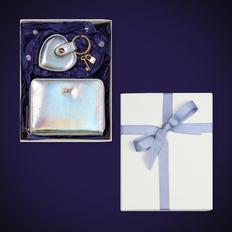 Hologram Deri Mini Cüzdan ve Kalp Anahtarlık Hediye Kutusu